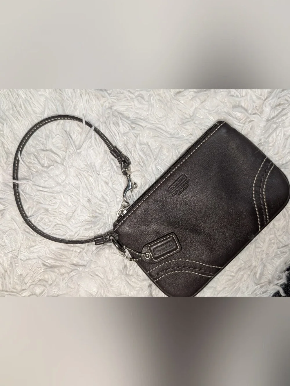 Women's Coach Dark Brown Leather Wristlet Clutch, One Size